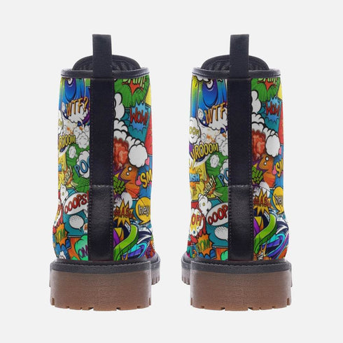 Comic Book POW Vegan Leather Combat Boots - Books Worth Keeping